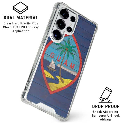 Guam Flag Dark Wood Galaxy S25 Ultra Clear Case