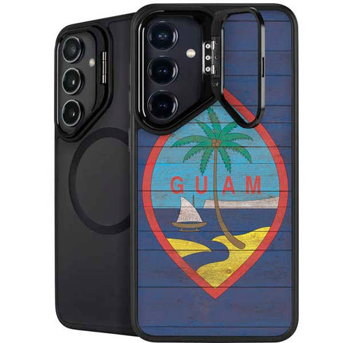 Guam Flag Dark Wood Galaxy S26 Kickstand Case