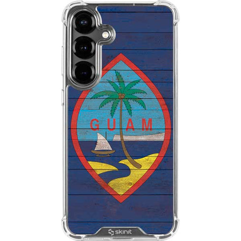 Guam Flag Dark Wood Galaxy S26 Plus Clear Case