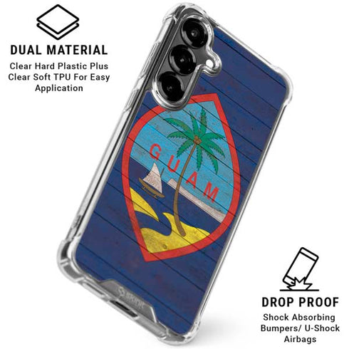 Guam Flag Dark Wood Galaxy S26 Plus Clear Case