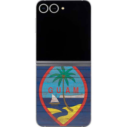 Guam Flag Dark Wood Galaxy Z Flip6 Skin