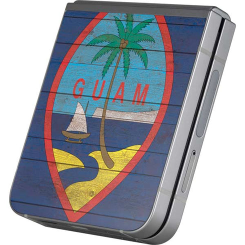 Guam Flag Dark Wood Galaxy Z Flip6 Skin