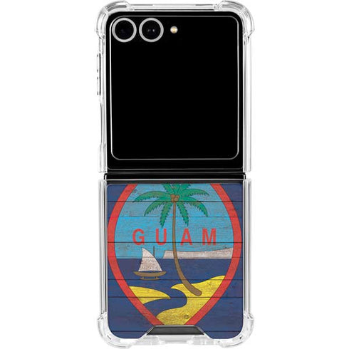 Guam Flag Dark Wood Galaxy Z Flip7 Clear Case