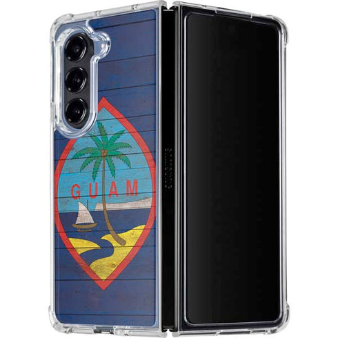 Guam Flag Dark Wood Galaxy Z Fold5 5G Clear Case