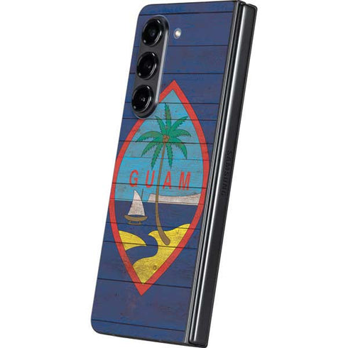 Guam Flag Dark Wood Galaxy Z Fold5 5G Skin