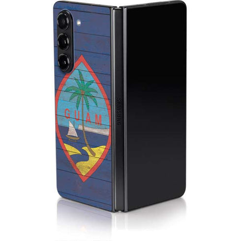 Guam Flag Dark Wood Galaxy Z Fold5 5G Skin