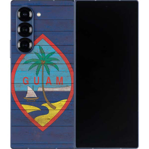 Guam Flag Dark Wood Galaxy Z Fold6 Skin
