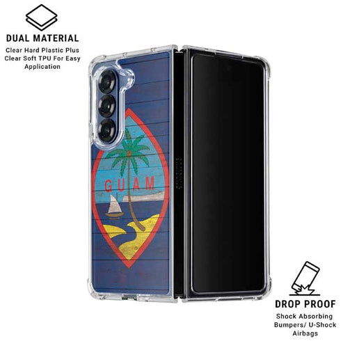 Guam Flag Dark Wood Galaxy Z Fold7 Clear Case