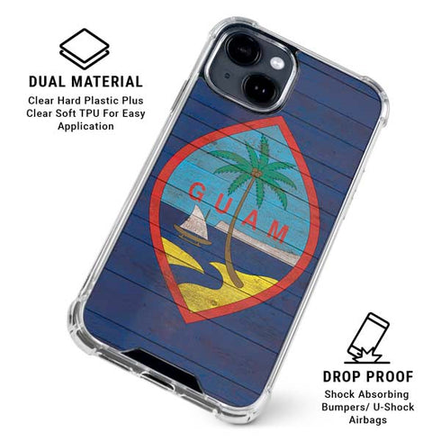 Guam Flag Dark Wood iPhone 15 Clear Case