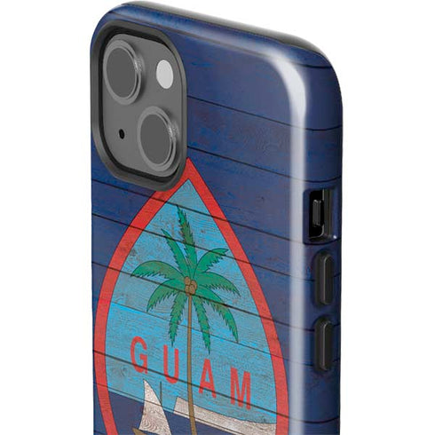 Guam Flag Dark Wood iPhone 15 Impact Case