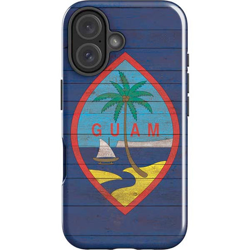 Guam Flag Dark Wood iPhone 16 Plus Impact Case
