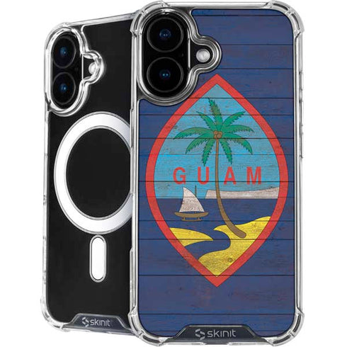 Guam Flag Dark Wood iPhone 16 Plus MagSafe Case