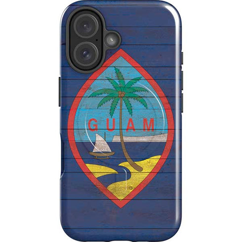 Guam Flag Dark Wood iPhone 16 Plus Magsafe Impact Case