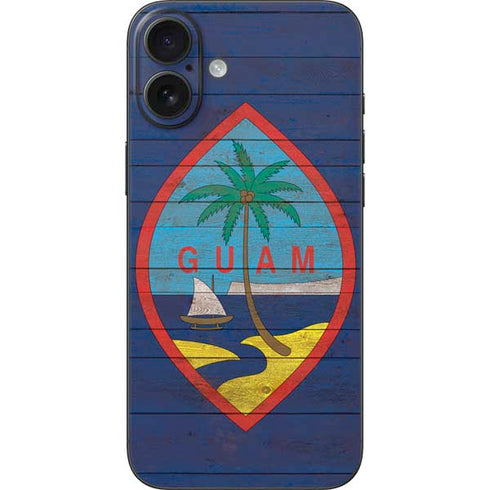 Guam Flag Dark Wood iPhone 16 Plus Skin
