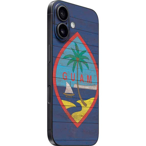 Guam Flag Dark Wood iPhone 16 Plus Skin