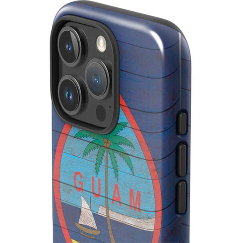 Guam Flag Dark Wood iPhone 16 Pro Impact Case