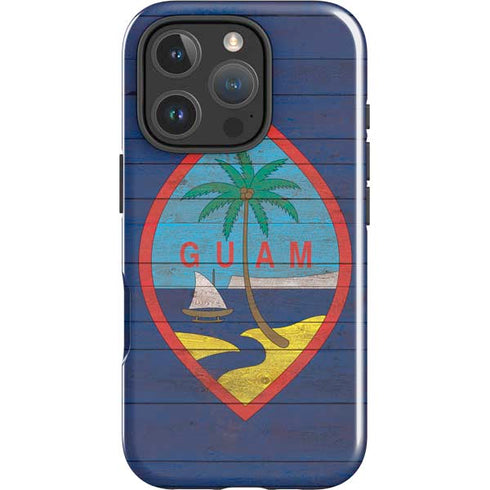 Guam Flag Dark Wood iPhone 16 Pro Max Impact Case