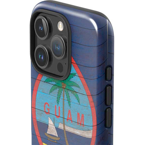 Guam Flag Dark Wood iPhone 16 Pro Max Impact Case