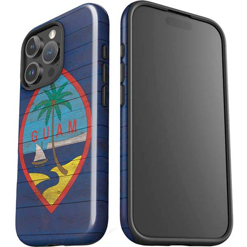 Guam Flag Dark Wood iPhone 16 Pro Max Impact Case