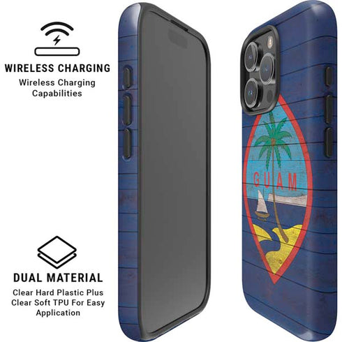 Guam Flag Dark Wood iPhone 16 Pro Max Magsafe Impact Case
