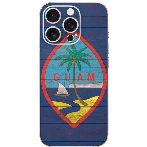Guam Flag Dark Wood iPhone 16 Pro Skin