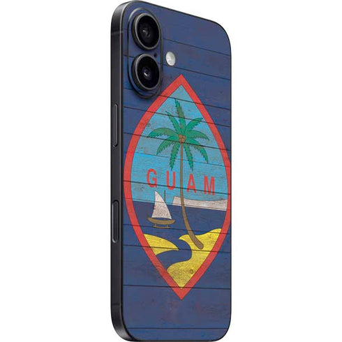 Guam Flag Dark Wood iPhone 16 Skin