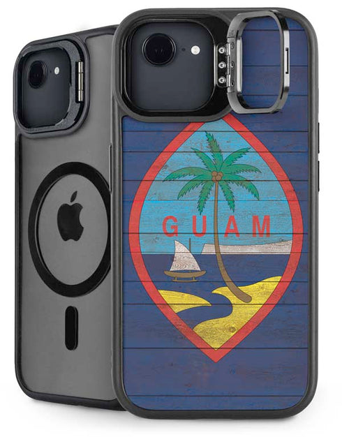 Guam Flag Dark Wood iPhone 16e Kickstand Case