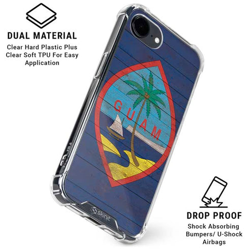 Guam Flag Dark Wood iPhone 16e Clear Case