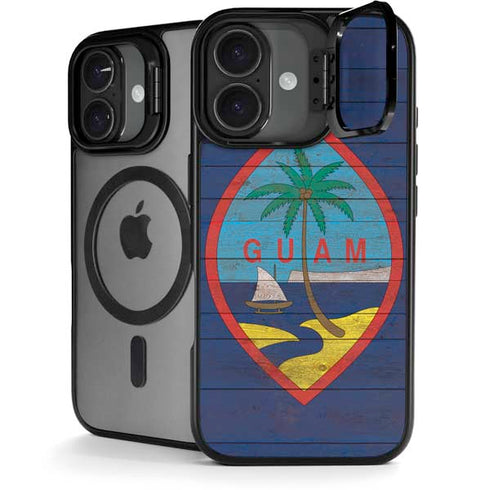Guam Flag Dark Wood iPhone 17 Kickstand Case