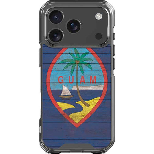 Guam Flag Dark Wood iPhone 17 Pro Clear Case