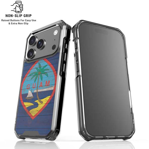 Guam Flag Dark Wood iPhone 17 Pro Clear Case
