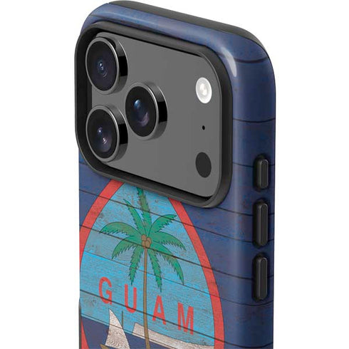 Guam Flag Dark Wood iPhone 17 Pro Impact Case