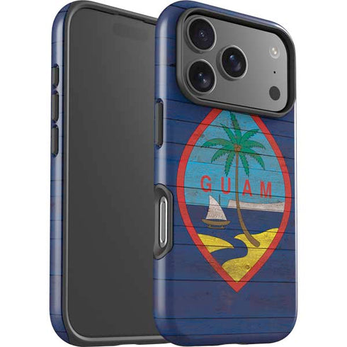 Guam Flag Dark Wood iPhone 17 Pro Impact Case