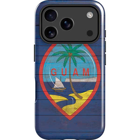 Guam Flag Dark Wood iPhone 17 Pro Magsafe Impact Case