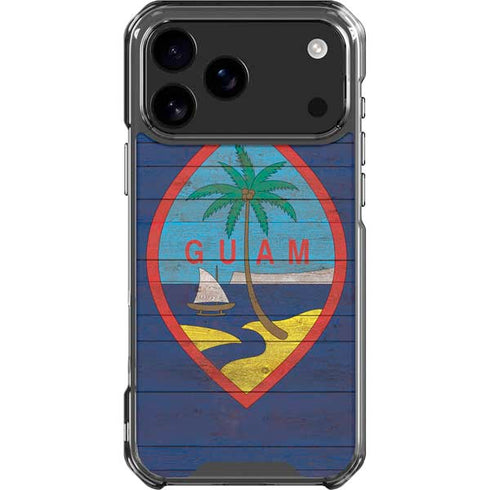 Guam Flag Dark Wood iPhone 17 Pro Max Clear Case