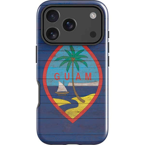 Guam Flag Dark Wood iPhone 17 Pro Max Impact Case