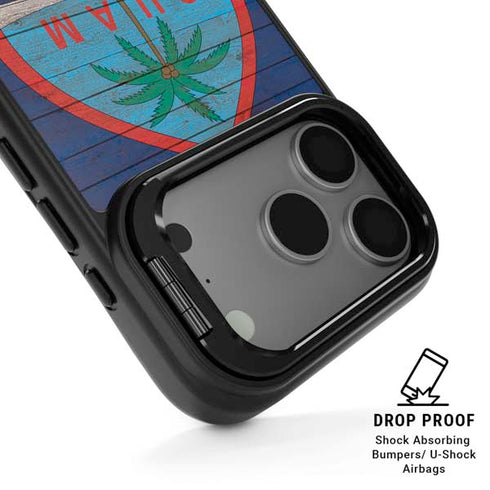 Guam Flag Dark Wood iPhone 17 Pro Max Kickstand Case
