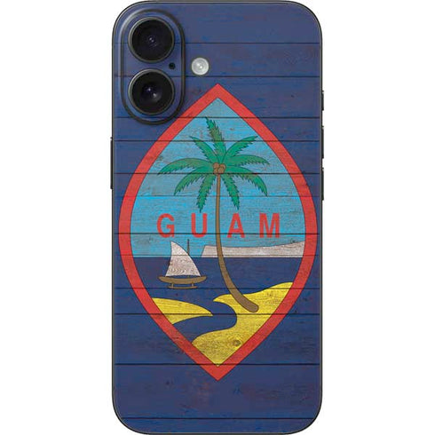 Guam Flag Dark Wood iPhone 17 Skin