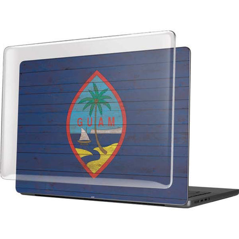 Guam Flag Dark Wood MacBook Pro 14in (2021-24) Case plus Skin