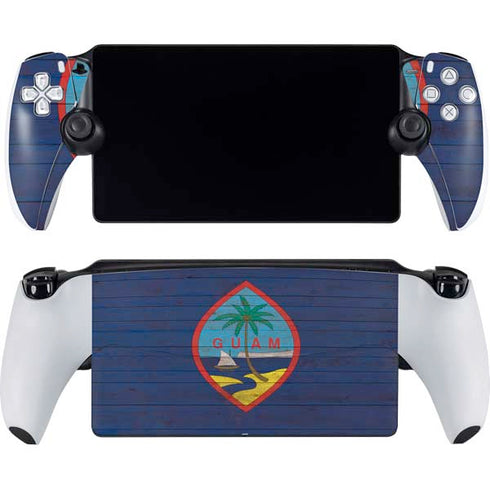 Guam Flag Dark Wood PlayStation Portal Remote Player Skin