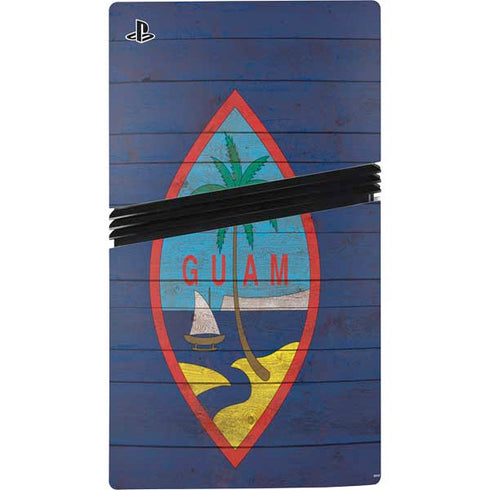 Guam Flag Dark Wood PS5 Pro Console Skin