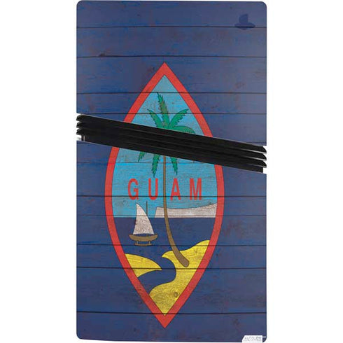 Guam Flag Dark Wood PS5 Pro Console Skin