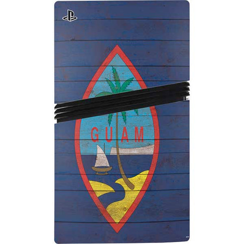 Guam Flag Dark Wood PS5 Pro Disk Bundle Skin