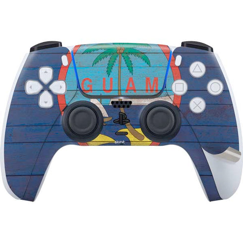 Guam Flag Dark Wood PS5 Pro Disk Bundle Skin