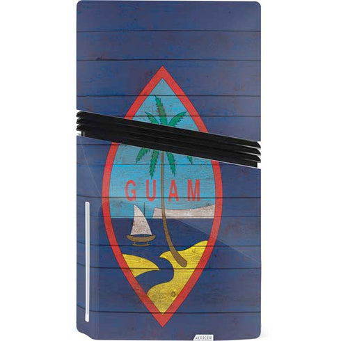 Guam Flag Dark Wood PS5 Pro Disk Console Skin