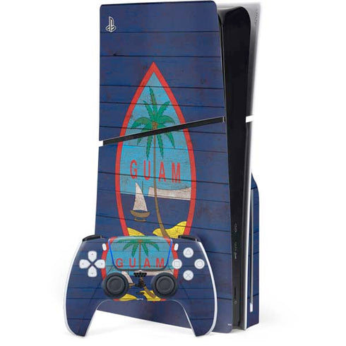 Guam Flag Dark Wood PlayStation PS5 Skins