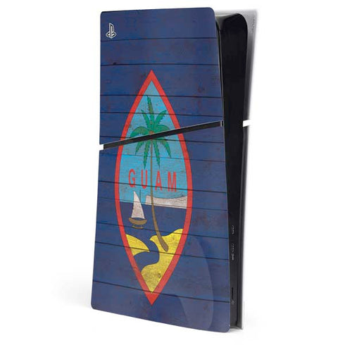Guam Flag Dark Wood PS5 Slim Digital Edition Console Skin
