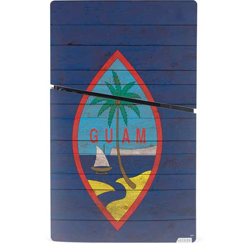 Guam Flag Dark Wood PS5 Slim Digital Edition Console Skin
