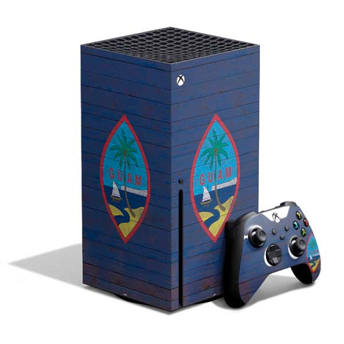 Guam Flag Dark Wood Xbox Series X Skins
