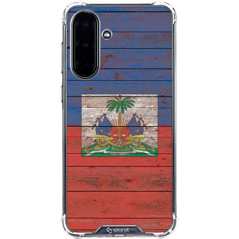 Haiti Flag Dark Wood Galaxy A36 5G Clear Case